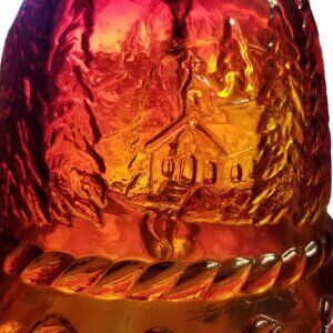 VTG IMPERIAL BOYD AMBERINA ORANGE GLASS CHRISTMAS SANTA HAND BELL